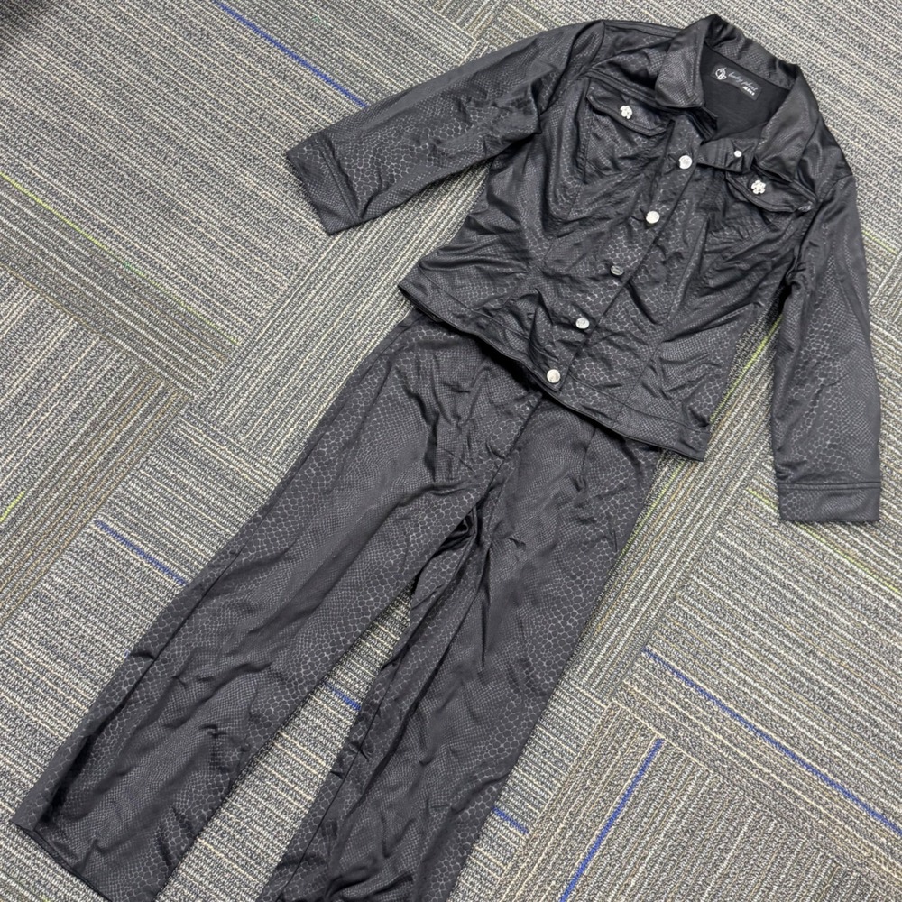 Baby Phat Pant Suit Women 3 Black Excellent Snakeskin Print Y2K‎ Rhinestone 2pc